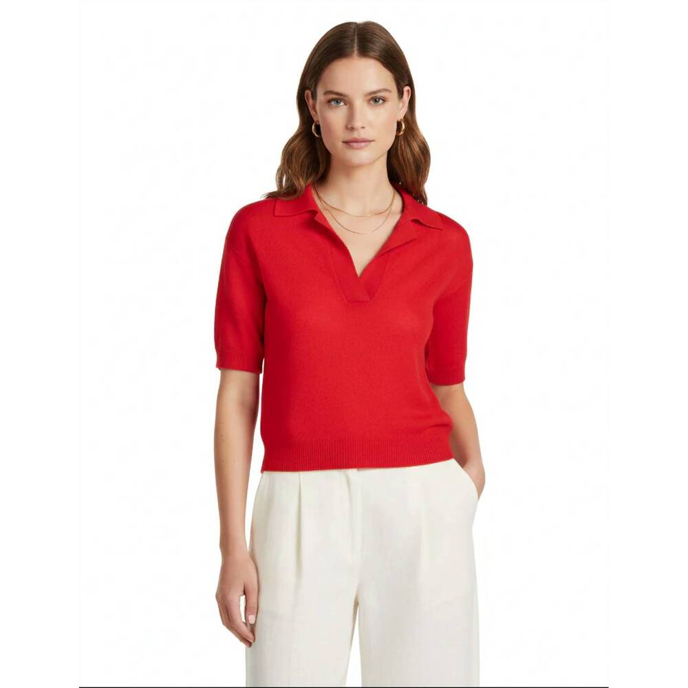 NEW NAADAM cloud cashmere short sleeve polo in red
